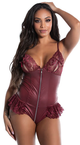 Plus Size Beatrix Leather & Lace Teddy
