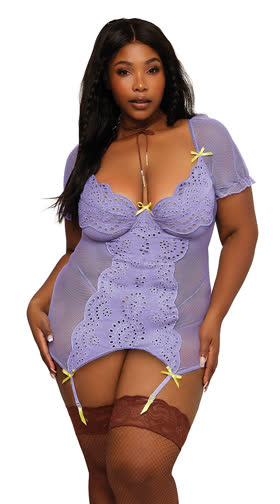 Plus Size Bow Gartered Chemise