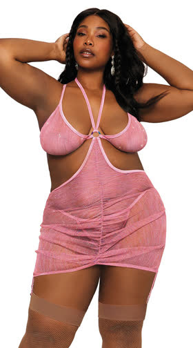 Plus Size Pink Garter Slip