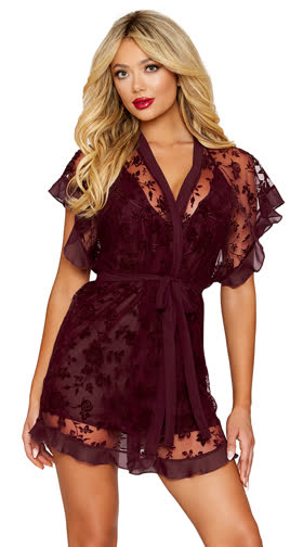 Floral Flocked Rome & Chemise Set