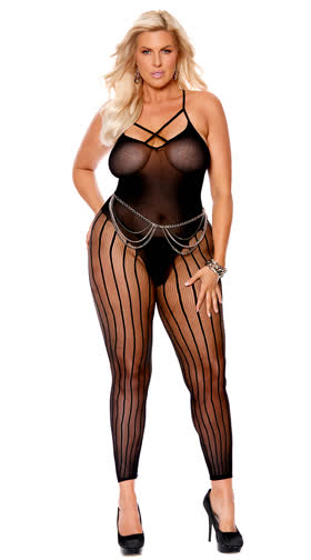 Plus Size Opaque Open Crotch Bodystocking