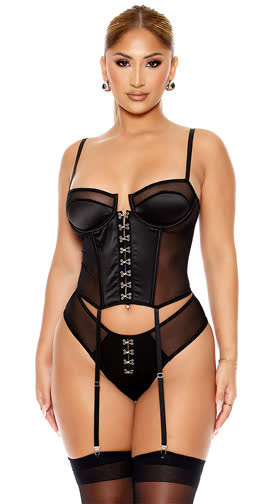 Got 'Em Hooked Satin and Mesh Bustier Set