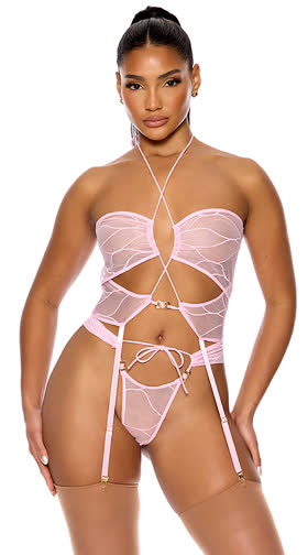 Pull My Strings Mesh Longline Bra Set