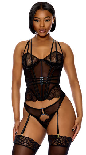 Thirst Strap Strappy Lace Bustier Set