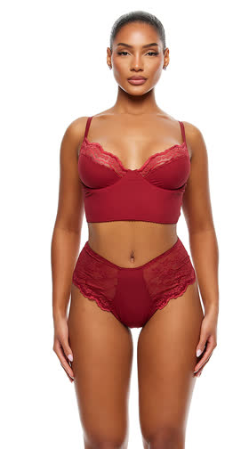 Self Care Ribbed Lace Longline Bra Set