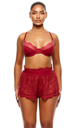 Self Care Ribbed Lace Bra & Shorts Set