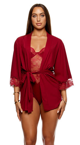 Self Care Ribbed Lace Robe