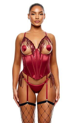 Peep Show Sequin Fringe Bustier Set