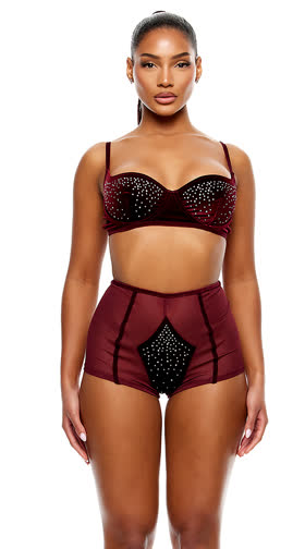 Caught Your Eye Velvet Rhinestone Bra & Briefs Set