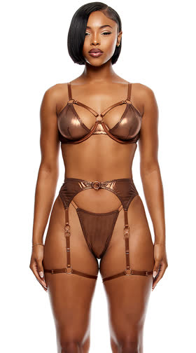 Liquid Metal Metallic Bra & Garter Set