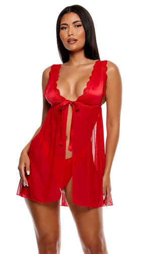 No Strings Attached Satin Babydoll Set