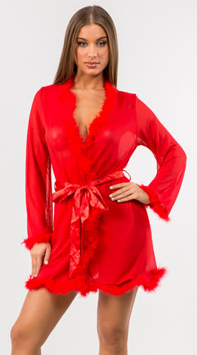 Faux Fur Trim Robe