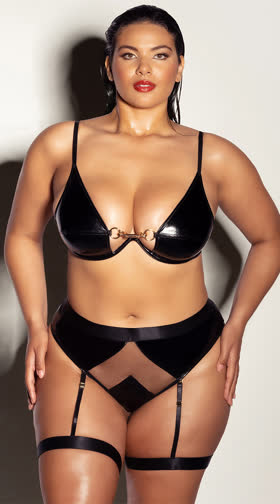 Plus Size Fatale Vinyl Bra Set