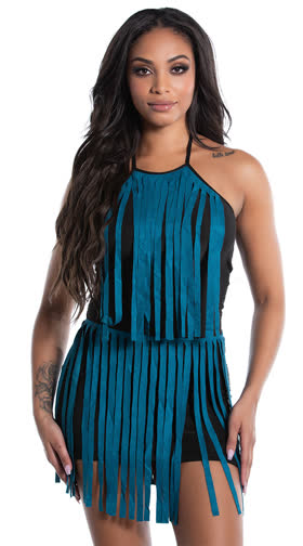 Suede Fringe Mini Dress