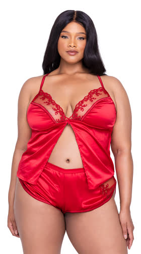 Plus Size Rouge Bow Camisole Lounge Set
