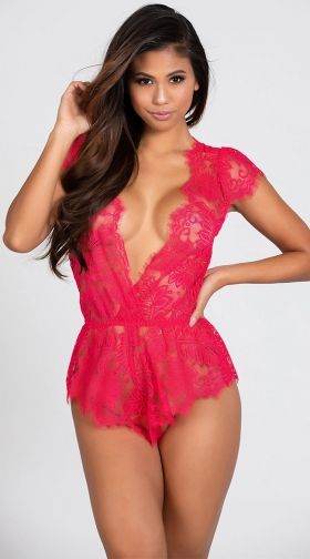 Plunging Eyelash Lace Romper