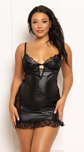 Ruffled Lace and Satin Chemise Set
